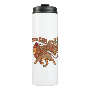 Marokko 2026 Retro Löwen-Maskottchen - Farbige mar Thermosbecher
