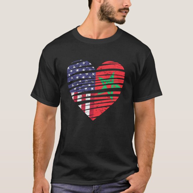 Marokko Amerikanisches Grown Heart USA Patriot Her T-Shirt (Vorderseite)