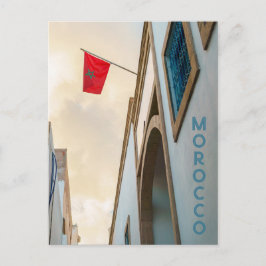 Marokko-Architektur mit Flagge, Reisefoto Postkarte