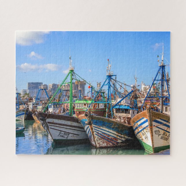 Marokko Essaouiras farbenfrohe Fischerboote Puzzle (Horizontal)