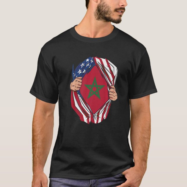 Marokko Flaggenstaat Amerika Flaggenstaaten Flagge T-Shirt (Vorderseite)