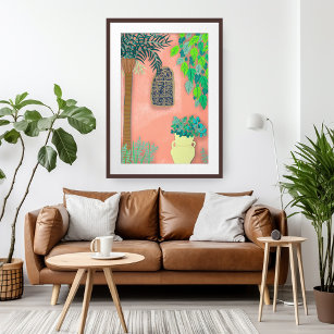 Marokko Garten Pink Walls Palm Tree Kunst, Dichtun Poster