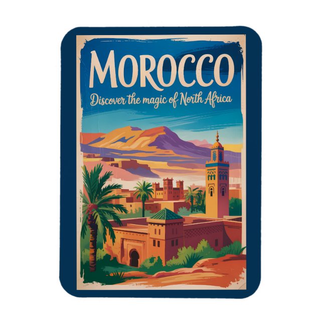 Marokko Illustration Reise Kunst Vintage Magnet (Vertikal)