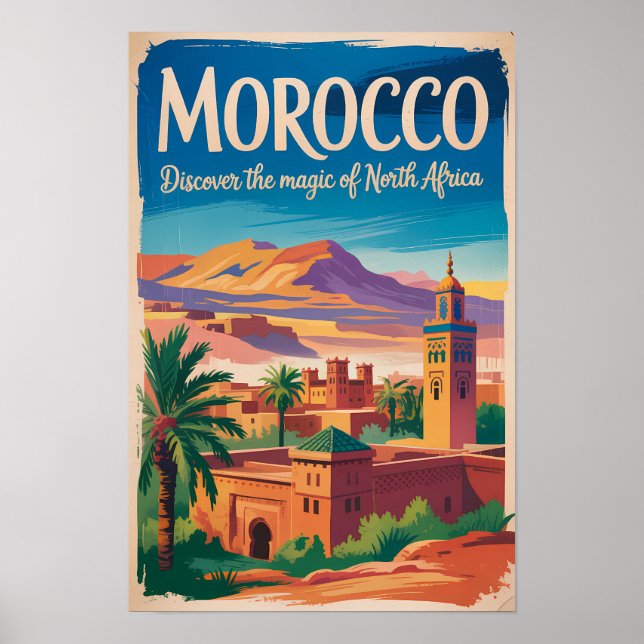 Marokko Illustration Reise Kunst Vintage Poster (Vorne)