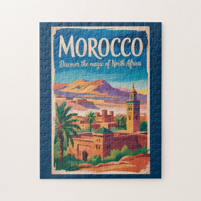 Marokko Illustration Reise Kunst Vintage Puzzle (Vertikal)