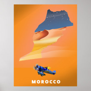 Marokko Illustriert Map Reiseplakat drucken. Poster
