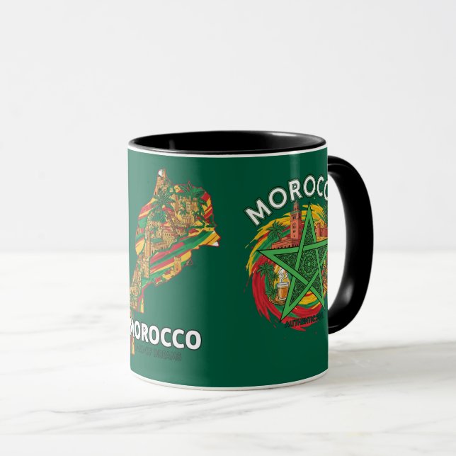 Marokko Karte Stern Flagge Erbe Reise Kaffeetasse (VorderseiteRechts)