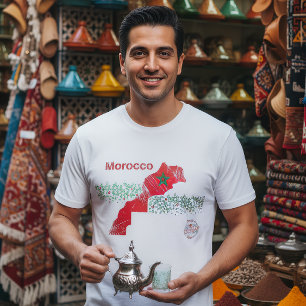 Marokko-Kartenkunst – Rote und grüne marokkanische T-Shirt