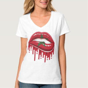 Marokko Lippen Stolz Wurzel Flagge T-Shirt