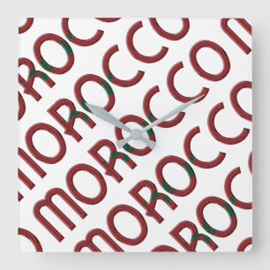 Marokko Marokkanische Flaggenfarben Typografie Quadratische Wanduhr