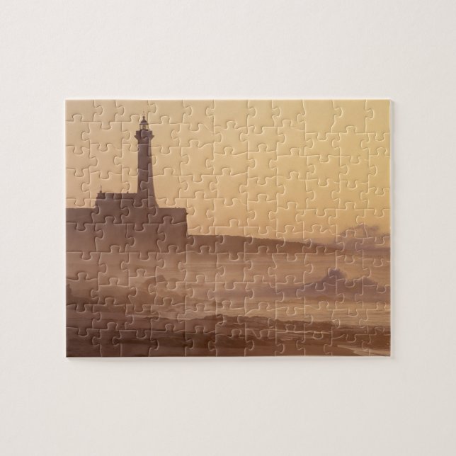 Marokko, Rabat, Leuchtturm bei Sonnenuntergang mit Puzzle (Horizontal)