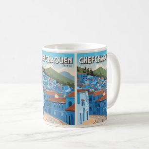 Marokko-Reisepostkarte Chefchaoun, blaues Stadtges Kaffeetasse