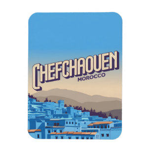 Marokko-Reisepostkarte Chefchaoun, blaues Stadtges Magnet