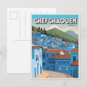 Marokko-Reisepostkarte Chefchaoun, blaues Stadtges Postkarte