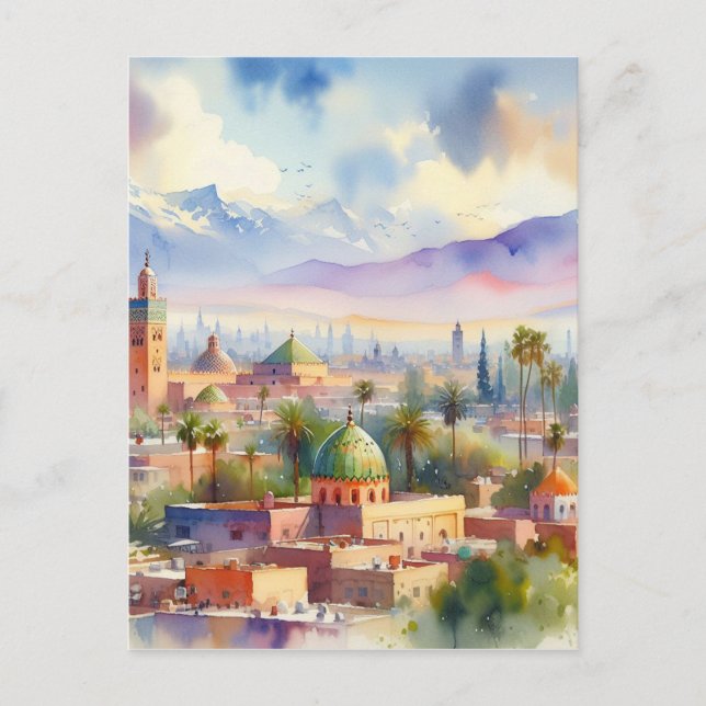 Marokko Stadtwatercolor Postkarte (Vorderseite)