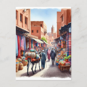 Marokko-Straße Aquarell Postkarte