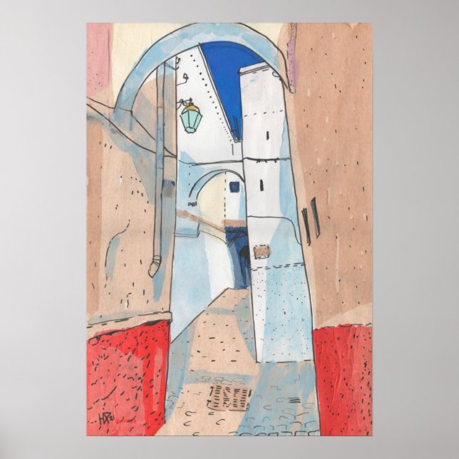 Marokko Street Cityscape Paper Collage Sketch Art Poster (Vorne)