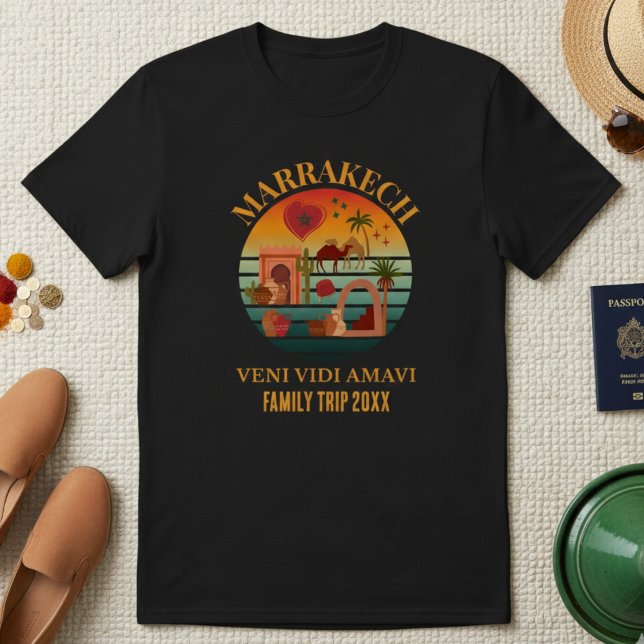 Marokko Veni Vidi Amavi Gruppe Urlaub MARAKKESH T-Shirt (MARRAKECH FAMILY VACATION T-SHIRT with customizable text. Ideal group shirt for your Morocco  hols.)