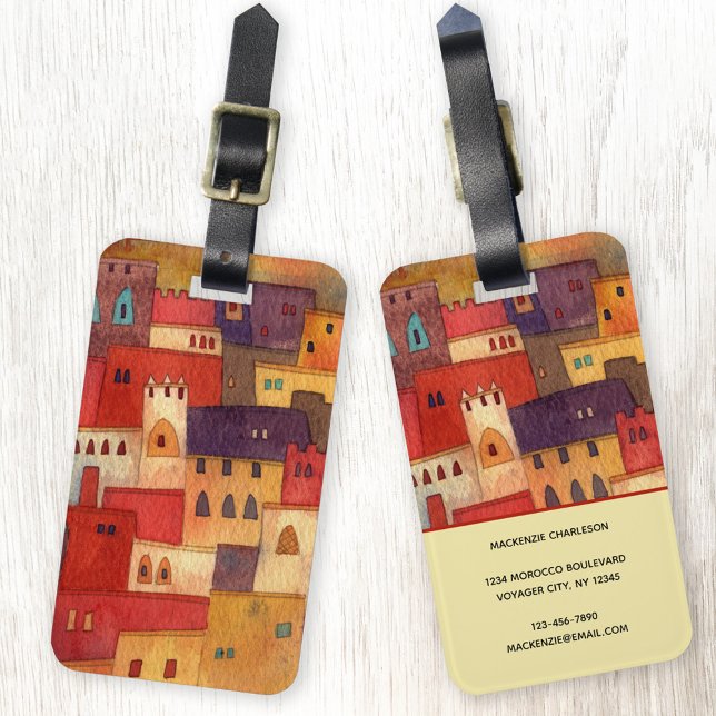 Marokko Wasserfarbe Gepäckanhänger (Morocco watercolor personalized luggage tag)