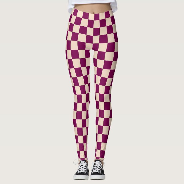 Maron-beiges Schachbrettmuster Leggings (Vorderseite)