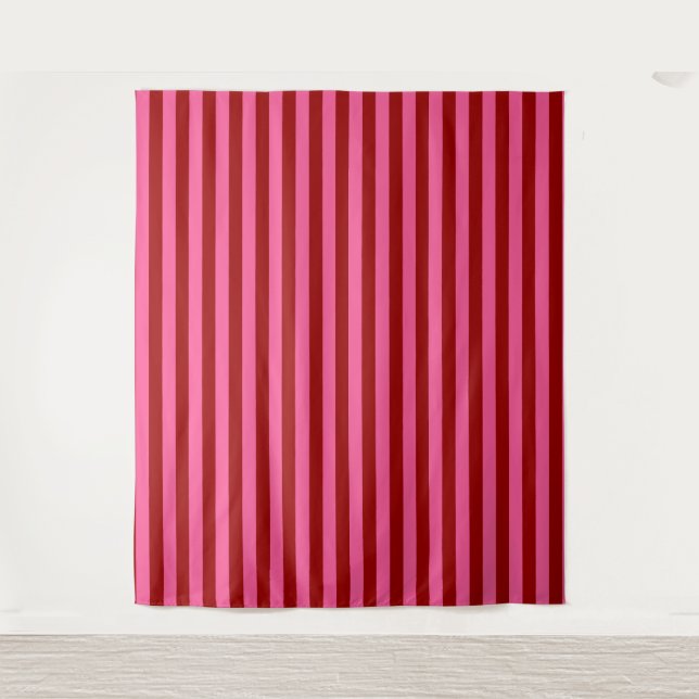 Marone Rot Pink Streifen Design  Wandteppich (Vorderseite)