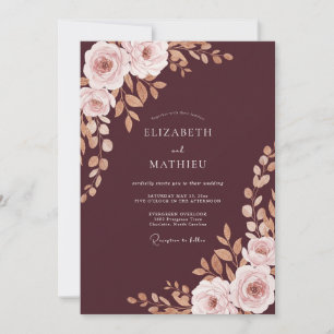 Maronen-Rosa-Pfingstrosen-Hochzeit Einladung