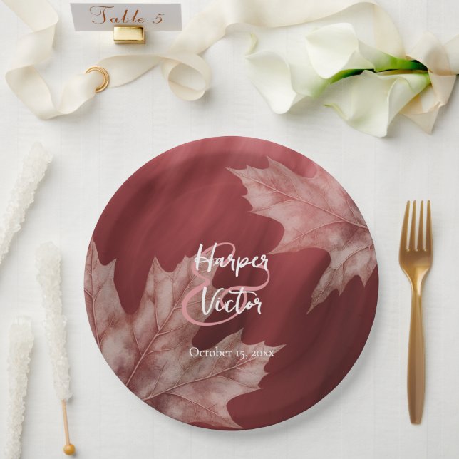 Maronenkarone Blätter Hochzeit im Herbst Pappteller (Hochzeit)