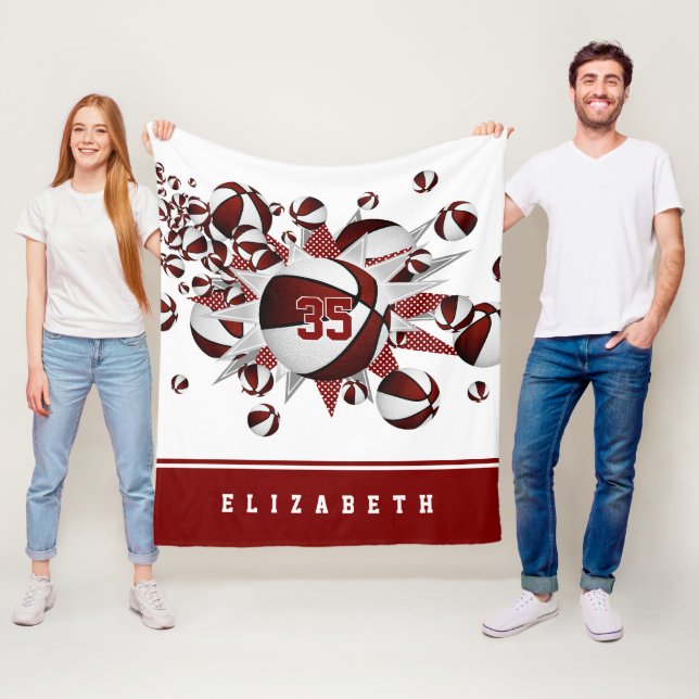 Maronsportdekor Mädchen Basketball Stars Fleecedecke (Beispiel)