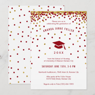 Maroon Abschluss Einladung   Imitate Gold Glitzer