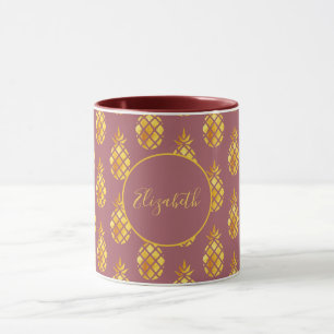Maroon-Ananas Muster Familienname Tasse