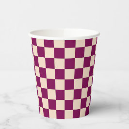 Maroon and beige checkerboard pattern pappbecher