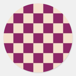 Maroon and beige checkerboard pattern runder aufkleber