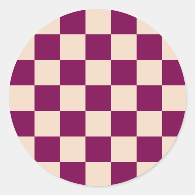 Maroon and beige checkerboard pattern runder aufkleber (Vorderseite)