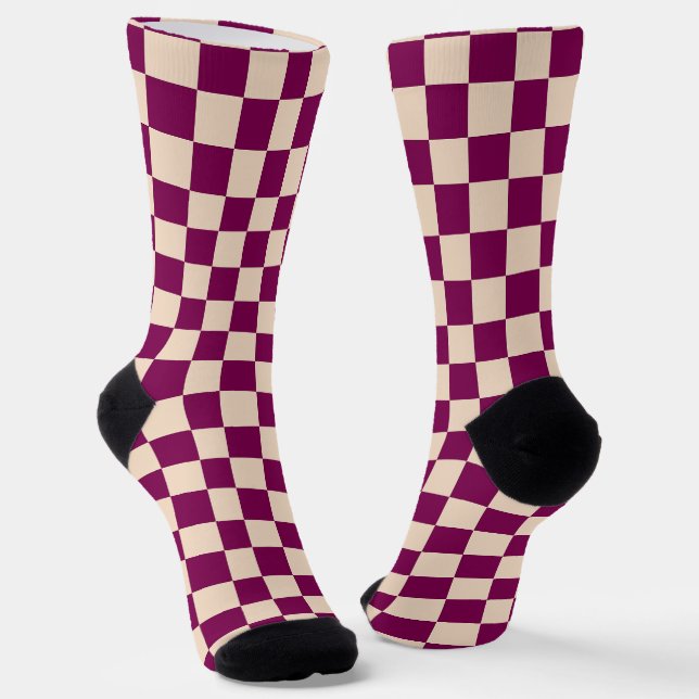 Maroon and beige checkerboard pattern socken (Gewinkelt)