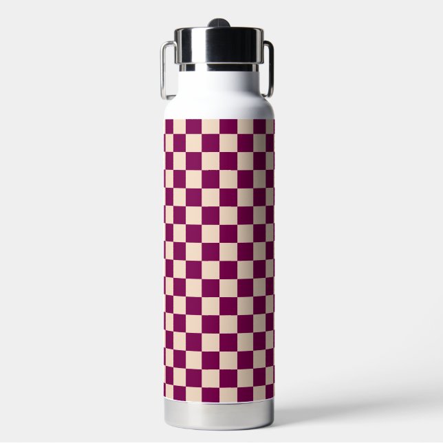 Maroon and beige checkerboard pattern trinkflasche (Vorderseite)