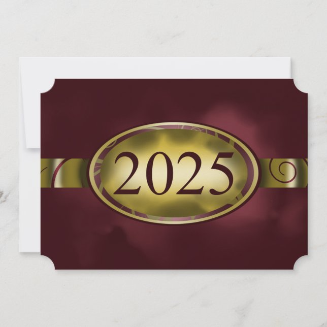 Maroon and Gold Floral Button 2025 Card Einladung (Vorderseite)