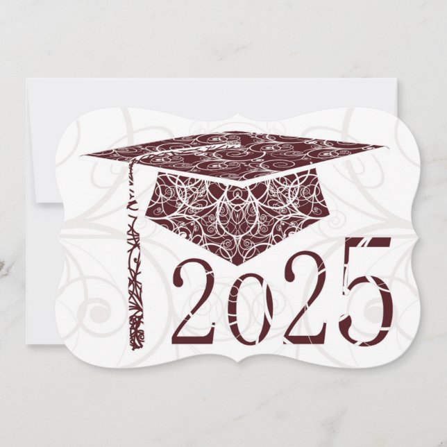 Maroon and White Floral Cap 2025 Card Einladung (Vorderseite)