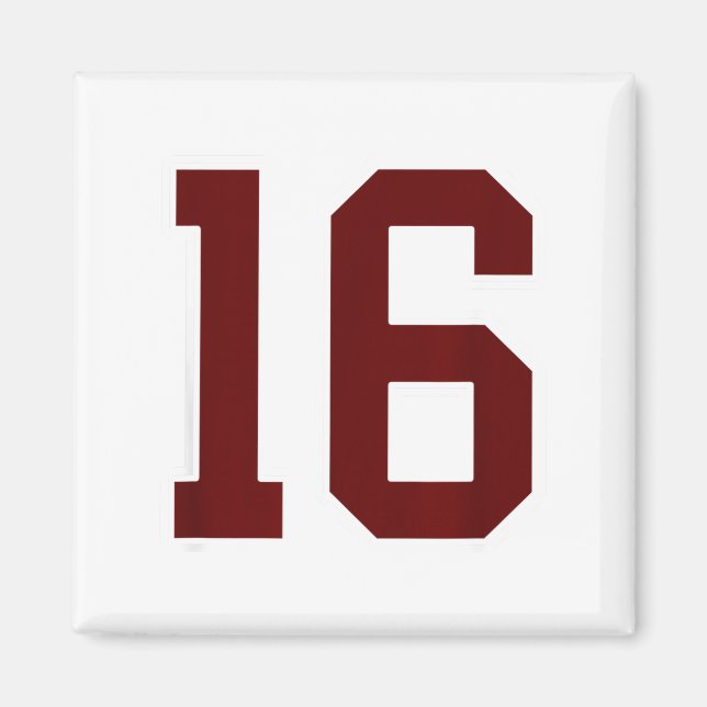 Maroon And White Number 16 Jersey Player Uniform # Magnet (Vorne)