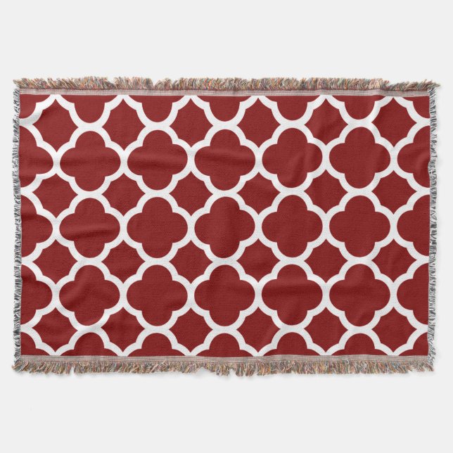Maroon Auburn und White Quatrefoil Muster Decke (Vorderseite)