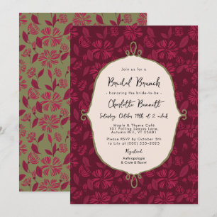 Maroon Autumn Floral Bridal Brunch Einladung
