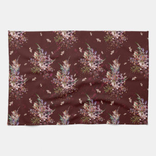  Maroon Autumn Herbst Floral Kittuch Geschirrtuch