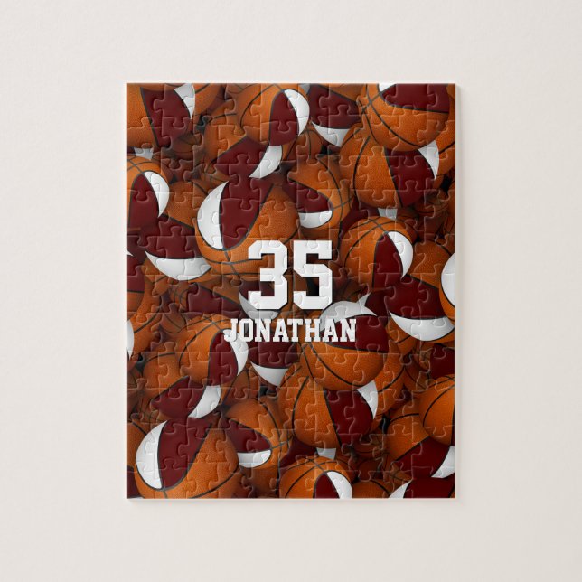 Maroon-Basketball-Jungen-Mädchen-Team Farben Puzzle (Vertikal)