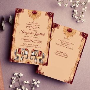 Maroon beige indische Hochzeitelefanten-Vorlage Einladung