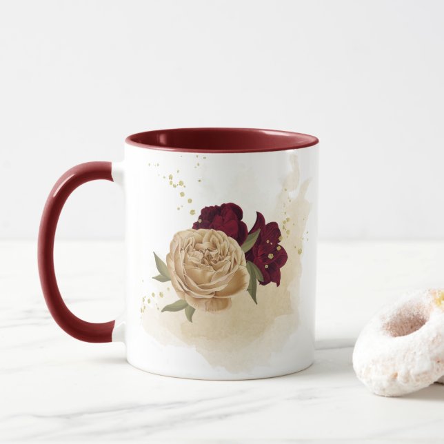 Maroon-Beige Tasse (Mit Donut)