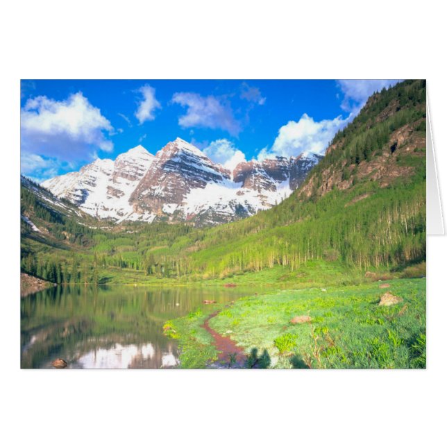 Maroon Bells Colorado Summer Grußkarte (Vorderseite (Horizontal))