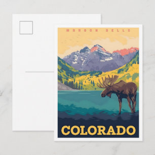 Maroon Bells Colorado USA Vintage Kunst Reise Postkarte