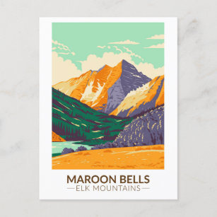 Maroon Bells Elk Mountains Colorado Vintag Postkarte