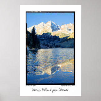 Maroon Bells in Ice on Stream, Aspen, Colorado Poster