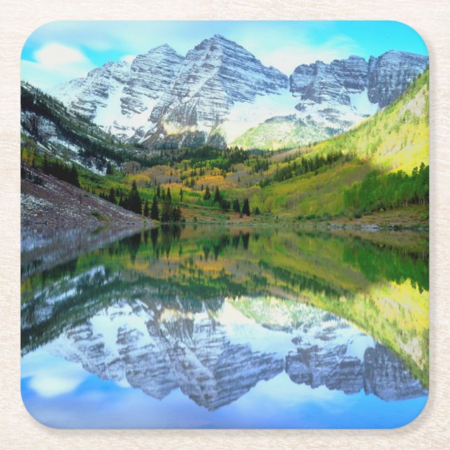 Maroon Bells reflektiert Maroon Lake Rechteckiger Pappuntersetzer (Vorderseite)