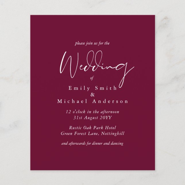 Maroon Berry Script Typografy Budget Wedding (Vorderseite)